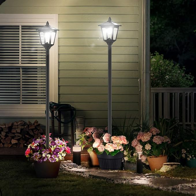 Greluna 67" Solar Lamp Post Lights Outdoor 50 Lumens, Solar Powered Vintage Street Lights for Garden, Lawn, Pathway, Driveway, Front/Back Door(Planter not Included)