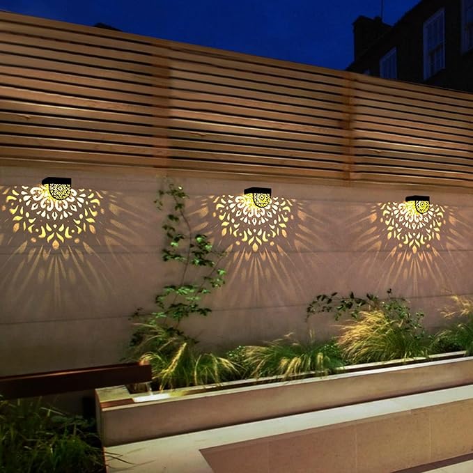 Solar Fence Lights Wall lihgts Outdoor Decorations 6 Pack Solar Step Lights Outdoor Waterproof LED Solar Powered Warm Yellow Decorative Lighting for Front Door, Backyard, Post(Black)