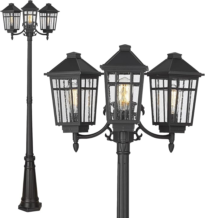 Darkaway Outdoor Post Light,3-Head Outdoor Street Light Pole Lamp Posts Road Lighting Waterproof Aluminum with Glass Outside Lighting Fixture for Backyard Garden Patio Pathway