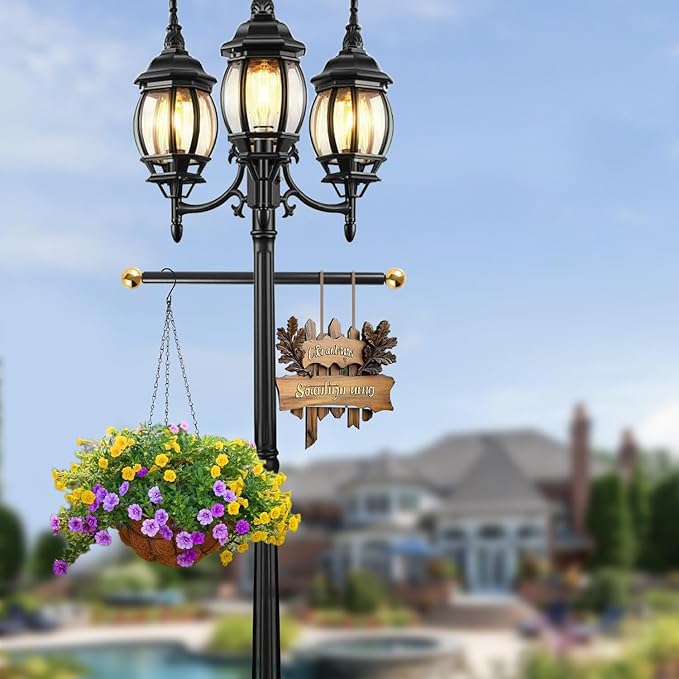 Lamp Post Cross Arm 16 inch Steel Lamp Post Cross Bar Ladder Rest Post Cross Arm Replacement for Outdoor Lamp Post (Gold 2 Pack)