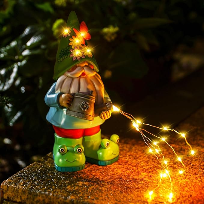 Solar Watering Can Gnome Light Waterproof -Funny Gnome for Mom Women Solar Outdoor LED Lights Resin Large Garden Gnomes Statues Decor Lantern Figurines Decorations Indoor Porch