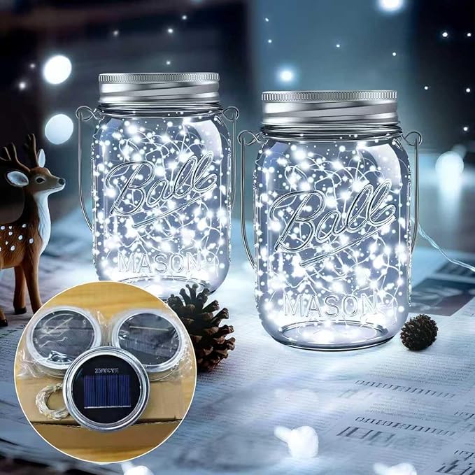 ZNYCYE Solar Mason Jar Lights, 6 Pack 30 LED Waterproof Solar Fairy Firefly Jar Lids String Lights with Hangers(NO Jars) for Outdoor Lawn Patio Garden Yard Wedding Decoration - Cool White