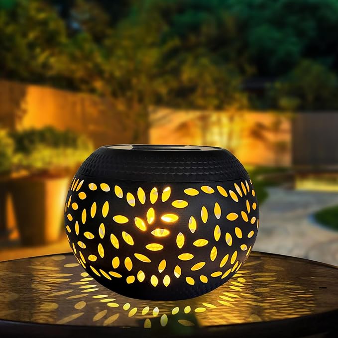 Solar Lantern Outdoor Patio Decor - Solar Lanterns Outdoor Waterproof,Hollow Out Retro Metal Table Lights,Yard Porch Garden Balcony Desk Bedroom Tabletop Decorations Indoor Outside
