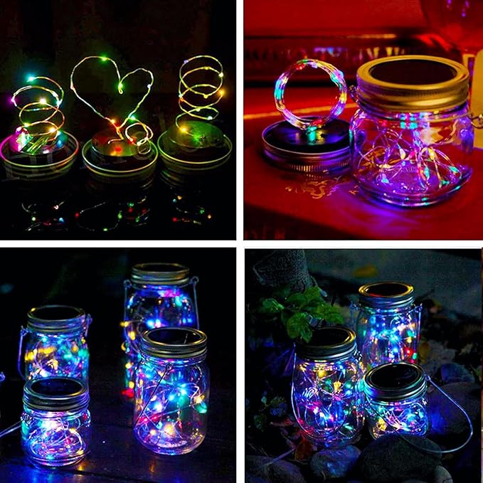 VOOKRY Solar Mason Jar Lid Lights - 10 Pack 30 Led Mason Jar Solar Lights Outdoor Fairy Lights with Hangers(No Jars) Waterproof for Mason Jar DIY Lanterns Patio Garden Decor Table Lights(Multicolor)