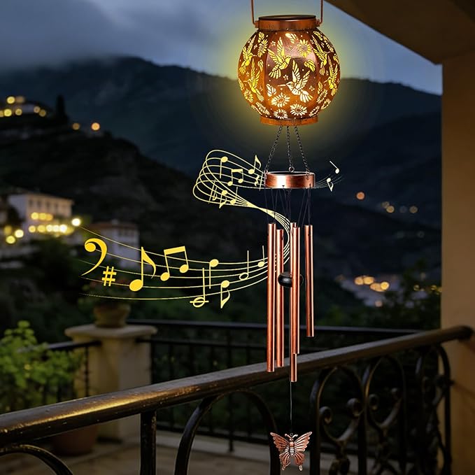 Christmas Hummingbird Lantern Wind Chime - Handcrafted Garden Art with Melodic Tones, Weather-Resistant Metal Wind Chime for Outdoor Patio, Porch, and Garden Decor, for Nature Lovers