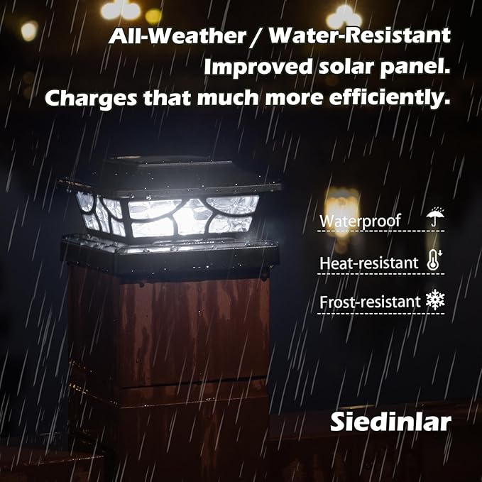 SIEDiNLAR Solar Post Lights Outdoor 4 Modes Deck Fence Post Cap Light for 4x4 5x5 6x6 Vinyl Wooden Posts Patio Garden Decor, Warm White & Cool White Dynamic Lighting Black (6 Pack)