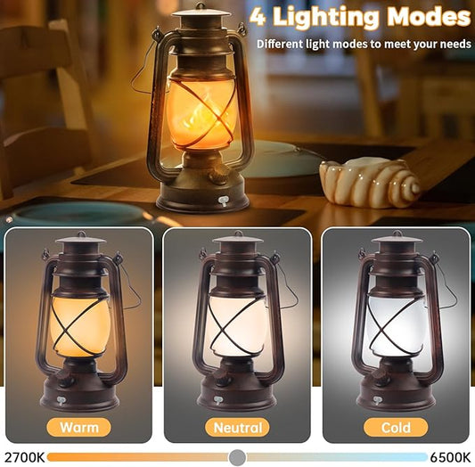 2 Pack Bronze Vintage 4 Modes Light LED Lanterns,Rechargeable Dancing Flame Lanterns Decorative Outdoor&Indoor, Remote Control Waterproof Hanging Lights for Camping,Patio Garden Pathway