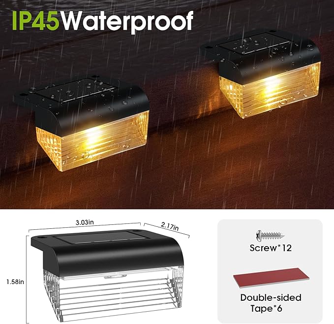 TIJNN Solar Deck Lights, Outdoor Lighting Solar Fence Light Waterproof Backyard Essentials Patio Decor,for Outdoor Stairs, Step, Fence, Yard, Patio- 6 Pack