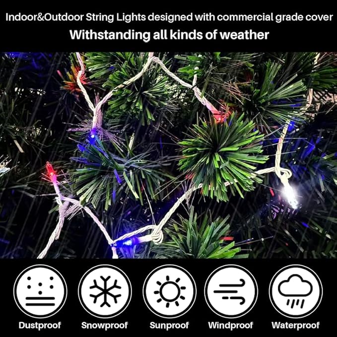 16ft Christmas LED String Lights, Waterproof Timer Lights