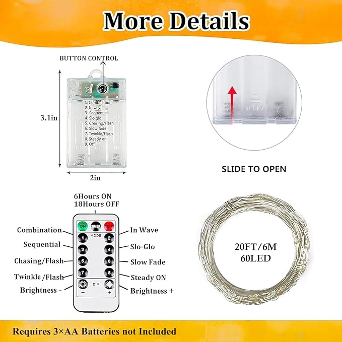Christmas Patio String Lights 3-Pack, 60ft 180 LED Waterproof