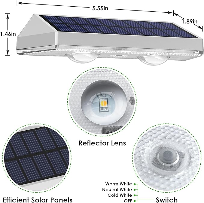 Solar Fence Lights Outdoor - 2700/4000/6000K 3 Modes, IP65 Waterproof Fence Solar Lights Outdoor, Fence Light Solar Powered for patio decor/Railing/Step and Wall - Unique Housewarming Gifts(8 Pack)