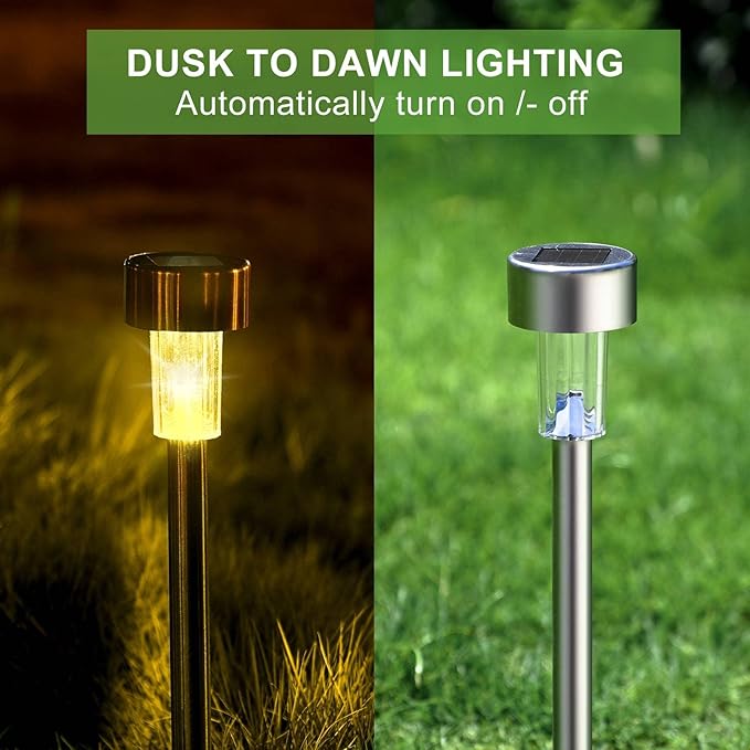 Dream Master Solar Lights Outdoor Waterproof, Stainless Steel LED Landscape Lighting, Solar Garden Lights, Outdoor Decorations for Yard, Pathway, Walkway, Patio, Lawn - 16 Pack (Warm White)
