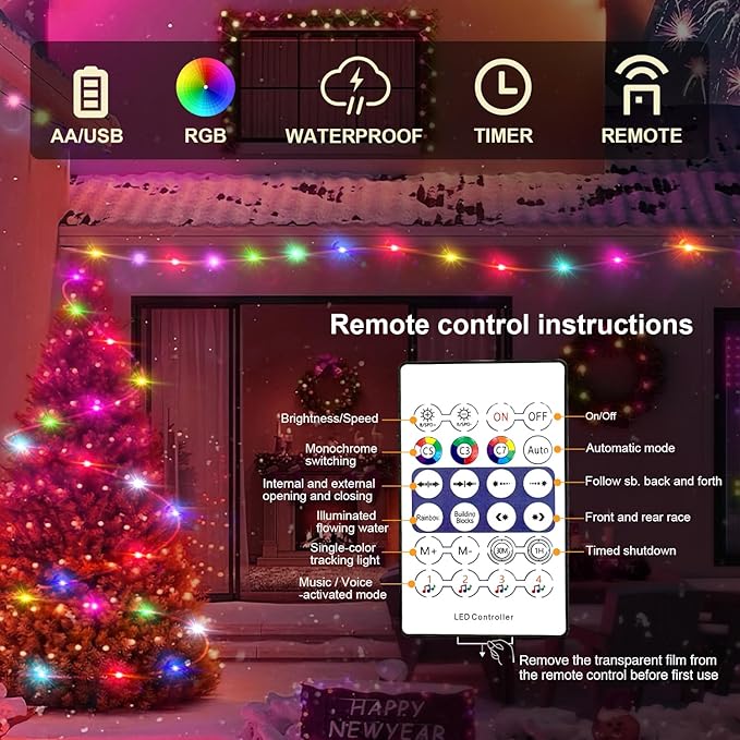 16ft Christmas LED String Lights, Waterproof Timer Lights
