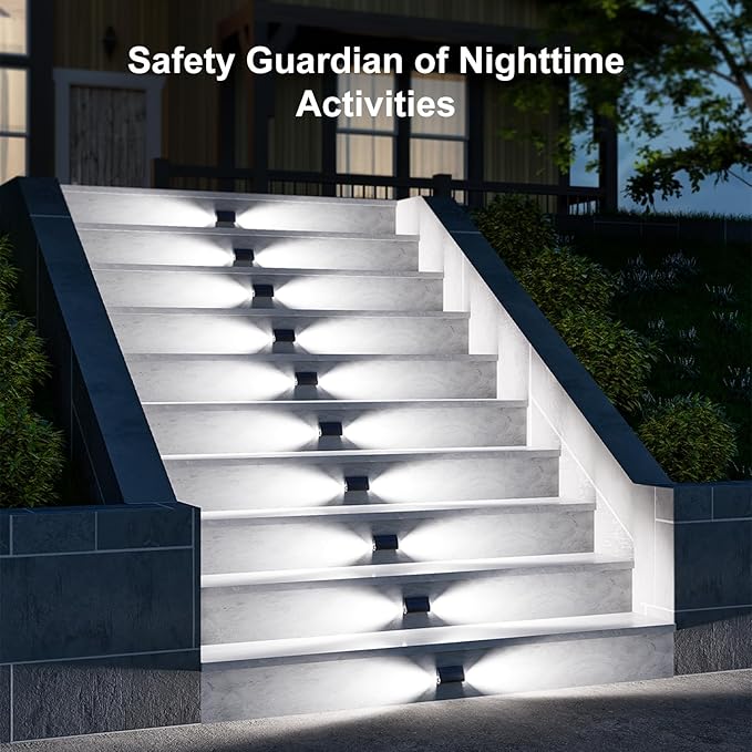 12 Pack Cool White Solar Powered Stair Lights for Outside Waterproof Deck Step Safety LED Ourdoor Decorative Lamp for Porch Railing, Backyard, Patio, Pathway, Garden, Pool, Easy Installation in 1 Min