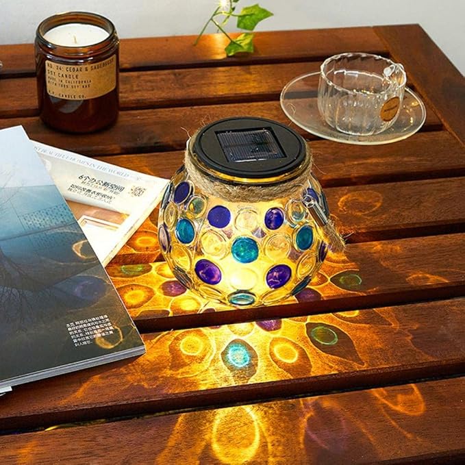 EpicGadget Outdoor Solar Globe Mason Jar Hanging Light - Solar Light LED Mason Jar Waterproof Solar Table Lamp Glass Garden Globe Light for Walkway Pathway Backyard Decoration Parties (Blue/Blue)