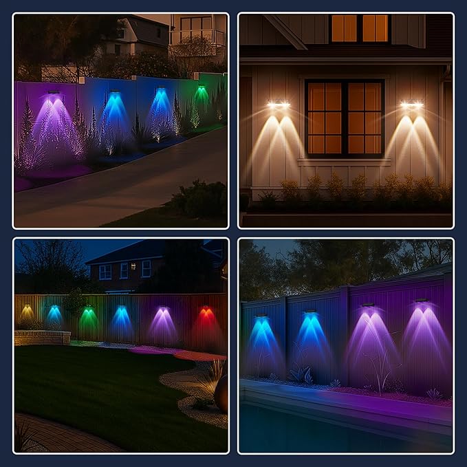 Solar Fence Lights Outdoor 12 Pack – IP65 Waterproof Wireless Solar Deck Lights with 9 Color Modes, 80 Lumen Bright LED for Fence, Backyard, Patio, Pool, Wall – 12+ Hour Runtime, No Wiring