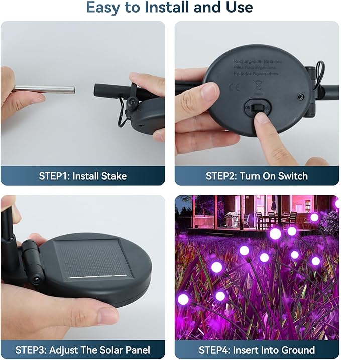 Solar Garden Lights Outdoor Waterproof, 2 Pack 16 LED Swaying Light Firefly Light Outdoor Decor Lights for Pathway Party Christmas Decoration, Unique Gifts for Women, Purple
