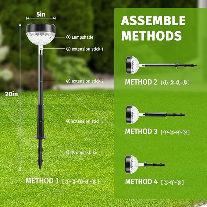 2Pack Solar Pathway Lights Outdoor, Color Changing+8 Fixed Color (Warm White, Cool White, Colored) Solar Lights Outdoor, Bright Solar Powered Garden Light