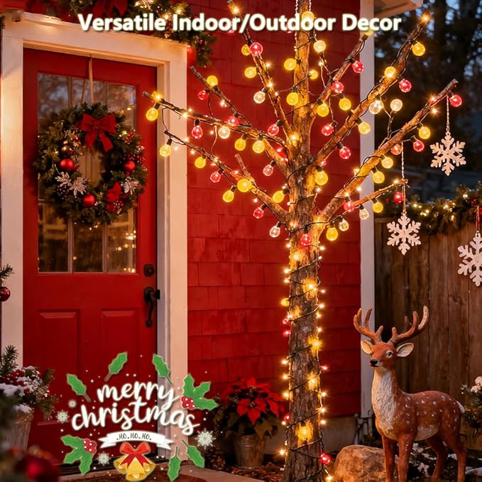 Christmas Backyard String Lights 2-Pack, 18ft 50 LED Waterproof