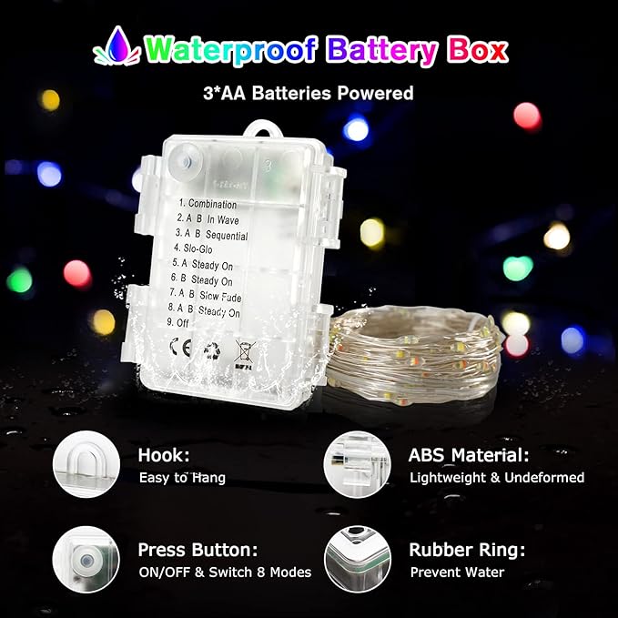 Christmas Porch String Lights 2-Pack, 66ft 200 LED Waterproof