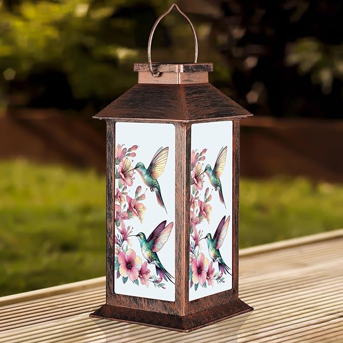 Outdoor Hanging Solar Lantern Waterproof Outside Hummingbird Pattern Landscape Lights for Porch Garden Yard Patio Pathway Decor Birthday Gifts for Women Mom Grandma
