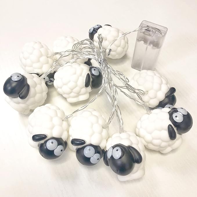 Cute Painted Sheep Night Light LED Sheep Ornaments String Lights Black Sheep Fairy Light Battery Powered Indoor Outdoor Party Decor Night Light (10LED, Black Sheep)