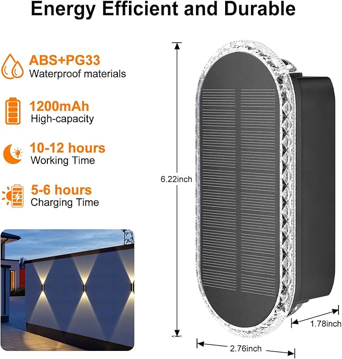 Ellasay 8 Pack Fence Lights Solar Powered, Up and Down Focus LED Solar Wall Lights Outdoor, IP67 Waterproof Solar Lights for Outside Patio, Backyard,Porch,Railing,3 Color Modes