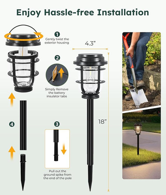 Bright Solar Pathway Lights Outdoor, 6 Pack Waterproof IP65, Auto On/Off Solar Powered Garden Lights for Yard Lawn Walkway Landscape Pool Outside - 3-in-1 Hanging, Tabletop & Stake Lighting