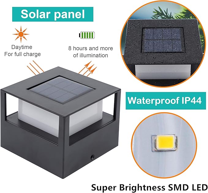 MAGGIFT 4 Pack Solar Post Lights, 20 Lumen Outdoor Warm White High Brightness SMD LED Lighting Solar Powered Cap Light, Fits 4x4, 5x5 or 6x6 Wooden Posts, Waterproof for Yard Fence Deck or Patio