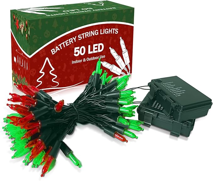 2-Pack Christmas String Lights, 17ft 50 LED Waterproof Twinkle Lights