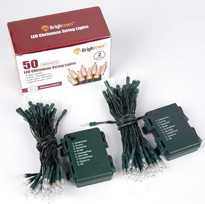 Christmas Fairy Lights 2-Pack, 50 LED Battery Twinkle Lights