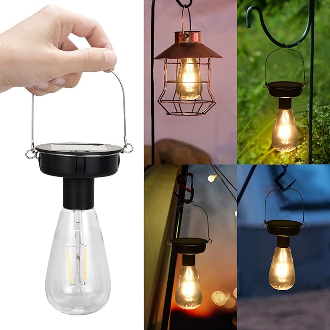 ELUTENG 4 Pack Solar Hanging Lights - Replacement Top with Bulb (2.75 Inch) - Waterproof Solar Lantern Accessories for DIY Outdoor Lanterns
