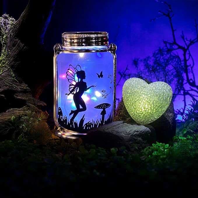 ANGMLN 2 Pack Solar Fairy Lantern for Garden Decorations- Gifts for Woman Mom Grandma Mothers Day, Hanging Lantern Glass Jar for Home Yard Patio Lawn Party Decor