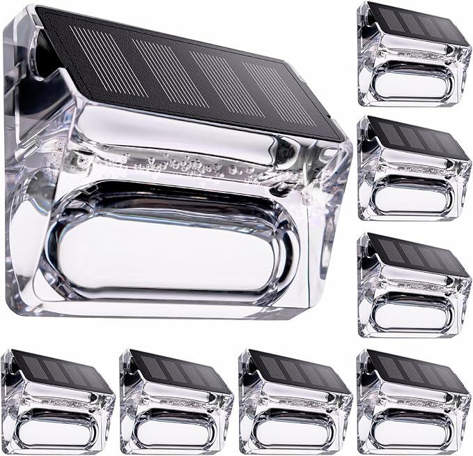 Solar Outdoor Lights 8 Pack, Solar Fence Deck Lights, Waterproof Powered Outside Lighting for Step Railing Wall Pool Stair Yard Garden Patio Decorations
