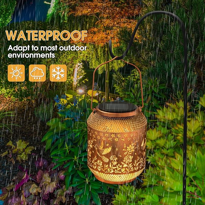 Hummingbird Solar Lanterns Outdoor Waterproof, Hummingbird Birthday Gifts for Women Mom Grandma, Metal Hanging Solar Lights Outside Decorations for Patio Porch Yard Backyard Decor