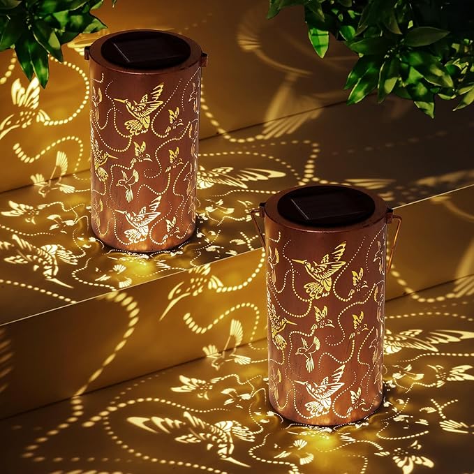 Solar Lanterns Outdoor Hanging Hummingbird Decor Lantern,Waterproof Hollow Out Metal Decorative Garden Light,Graceful Decoration for Patio,Yard,Landscape,Walkway,Festival