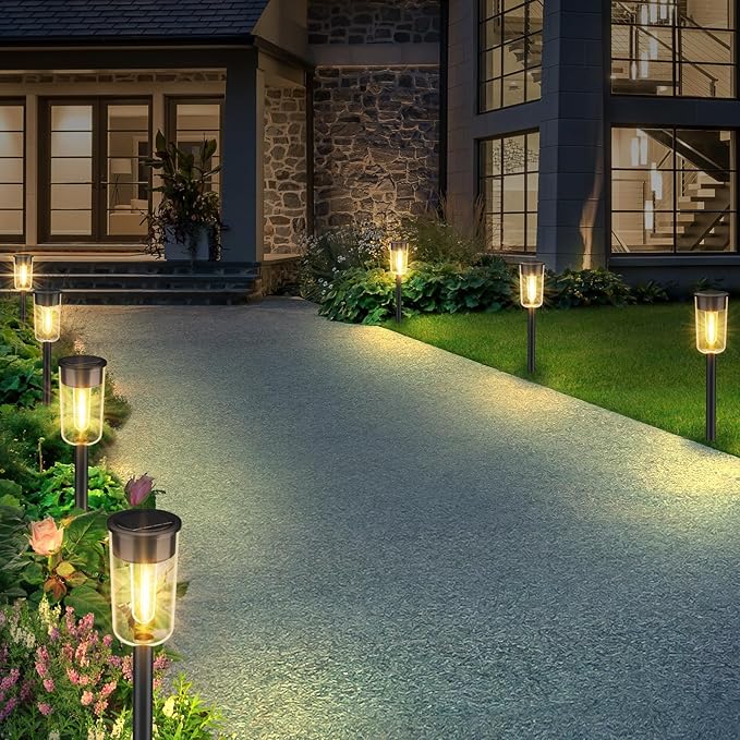 Solar Pathway Lights Outdoo 8 Pack, Bright Solar Path Lights Outdoor, IP65 Waterproof Garden Lights Solar Powered Landscape Lighting for Outside Yard Lawn Patio Walkway Driveway