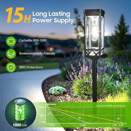 KOOPER Taller Solar Pathway Lights Outdoor, 6 Pack Upgraded Brighter Solar Garden Lights Solar Powered, Up to 15 Hours Outdoor Solar Lights for Yard Landscape Path Walkway Driveway (Cool White)