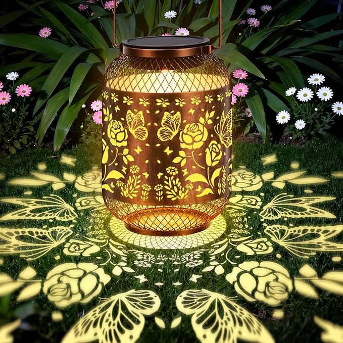 Vaukki Solar Lantern Outdoor Waterproof, Butterfly Garden Decor Birthday Gifts for Women Friendship Mom Grandma Sister, Metal Hanging Solar Lights for Outside, Patio, Yard, Backyard, Porch, Pathway