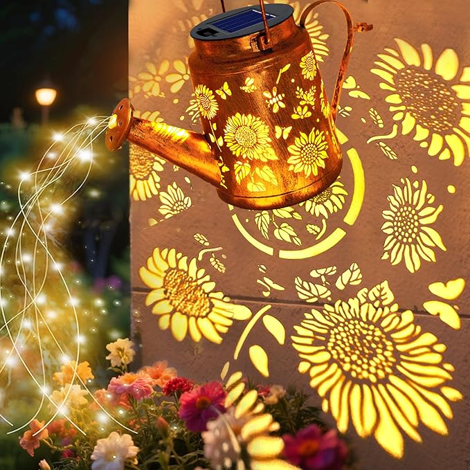 VOOKRY Solar Lights Outdoor Waterproof, Sunflower Metal Solar Watering Can Lights, Birthday Gifts for Women Mom Grandma, Hanging Lantern Decorative Garden Decor Yard Light for Outside Patio Lawn Porch