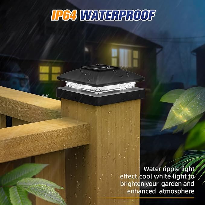 APONUO Solar Post Cap Lights for 4x4 Posts - IP64 Waterproof, 6500K LED, No-Wire Fence Lights & Deck Lights for Patio Garden Yard Patio, Black-Cool White, 16 Pack