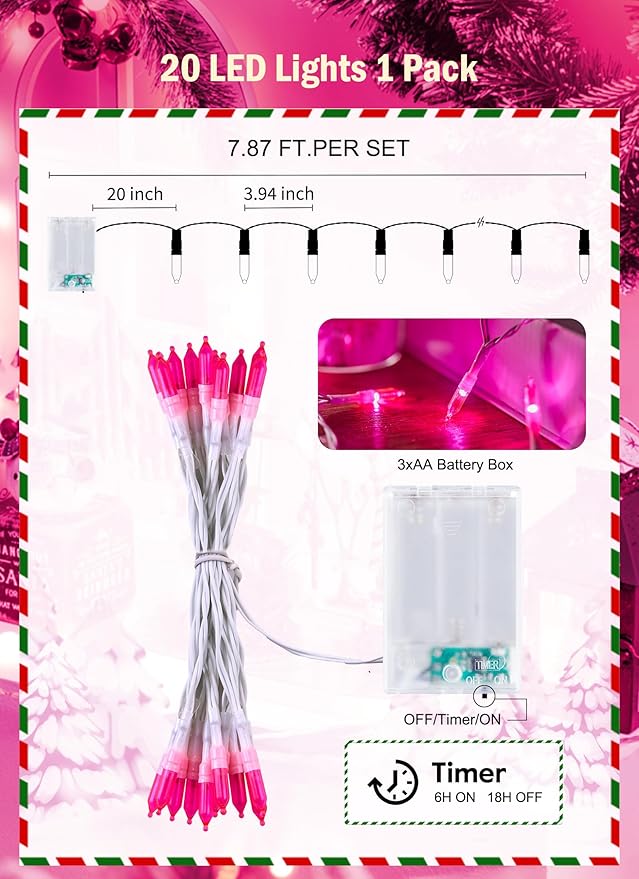 Christmas String Lights, 8ft 20 LED Waterproof Twinkle Lights