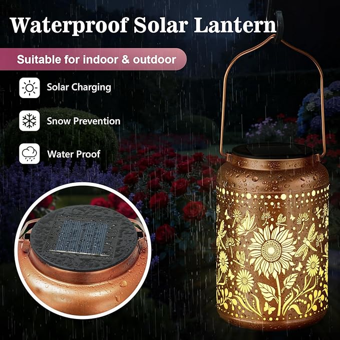 Birthday Gifts for Women Mom Grandma, Sunflower Gardening Gifts for Women, Solar Lantern Outdoor Waterproof Garden Decor Hanging Solar Lights Yard Decorations Outdoor, Backyard, Patio, Porch