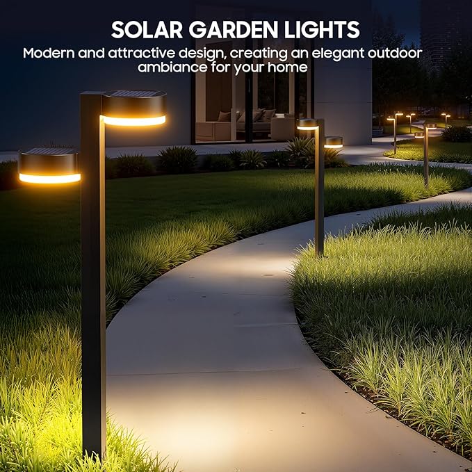 Solar Pathway Lights Outdoor Waterproof, 2 Pack with 4 Head Solar Lights Outdoor Super Bright Up to 12Hrs, Auto On/Off Garden Light for Yard Patio Path Walkway Driveway Outside Decor