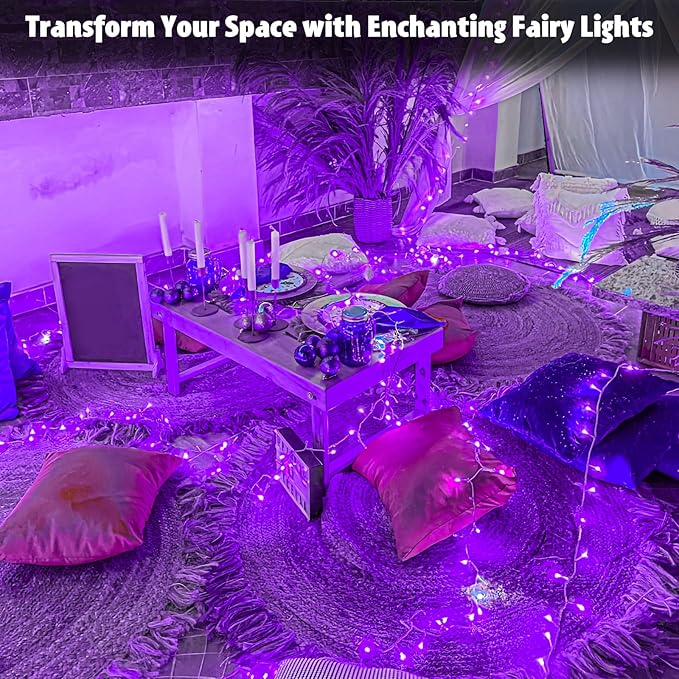 String Lights Outdoor Waterproof 9.8ft 30 LED, Purple Fairy Lights Battery Operated with Timer Clear Wire for Indoor & Outdoor Christmas Halloween Decorations Garland Party Garden 2 Packs