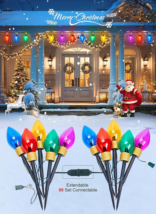 Hanging Christmas Decoration Outdoor - 8.5 FT 5 LED Jumbo Christmas Pathway Lights, Multicolor Christma Walkway Lights, Waterproof Giant Christmas Light Outdoor Decoration for Holiday Roof Yard Lawn