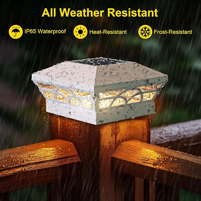 T-SUN Solar Post Cap Lights 12 Pack – Outdoor Waterproof Fence Lights for 3.5x3.5 4x4 5x5 5.5x5.5 Wood/Vinyl Posts, with 2 Brightness Modes Solar Deck Light for Patio, Garden, Porch(White)
