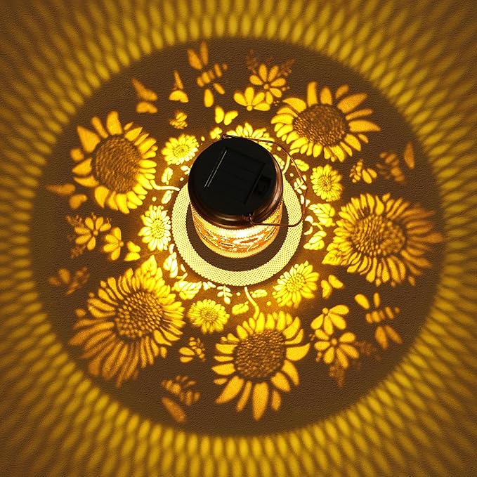 2 Pack Sunflower Solar Lanterns Outdoor Waterproof Solar Garden Decor, Birthday Gifts for Women Mom Grandma, Metal Hanging Lights with Shepherd Hook for Outside Yard Patio Pathway Backyard