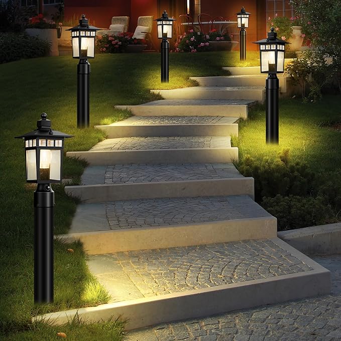 Dusk to Dawn Outdoor Post Lights, Waterproof Lamp Post Light Fixture, Aluminum Lamp Posts Outdoor Lighting Pole Lantern for Outside Yard Patio Pathway Garden Deck, Hard Wired (2 Pack, Black)