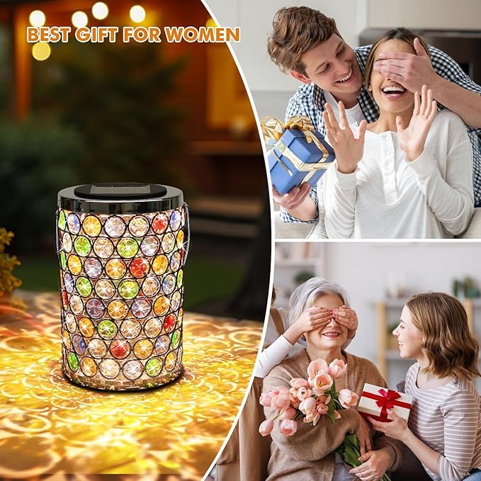 Gifts for Women, Solar Lanterns Outdoor – Mosaic Crystal & Hummingbird Hanging Solar Lights, IP65 Waterproof Solar Powered Decor for Patio, Garden, Backyard, Pathway, Birthday Gifts